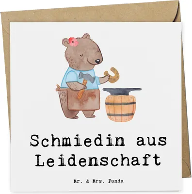 Produktbild von Mr. & Mrs. Panda Grußkarte Schmiedin Leidenschaft - Weiß - Geschenk, faltkarte, Klappkarte, anlasskarte, Glückwunschkarte, doppelkarte