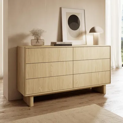 Productafbeelding van Ruime commode met lades, model VIRONE, geolied eikenhout, Japandi-stijl, 6 lades