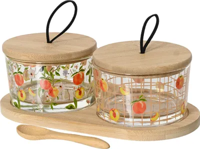 Produktbild von Servierschalen mit Deckel und Serviertablett 7x20x10cm Glas Bambus Set