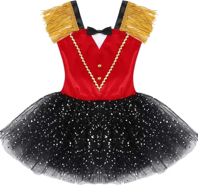 Produktbild von Kinder Mädchen Kostüm Gr. 158-164 Cm Zirkus Outfits Pailletten Kleid Tutu Rock Quaste Tanzkleid Ringmaster Cosplay Verkleidung Karneval Party Kleid