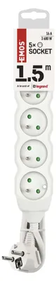 Prodlužovací kabel 1,5 m / 5 zásuvek / bílý / PVC / 1 mm2