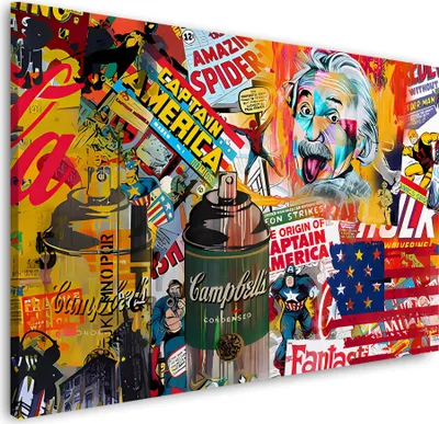 Produktbild von Pop Art Graffiti Comic Helden Wandbild Leinwandbild Kunstdruck XL Wanddeko: 90x60x4cm