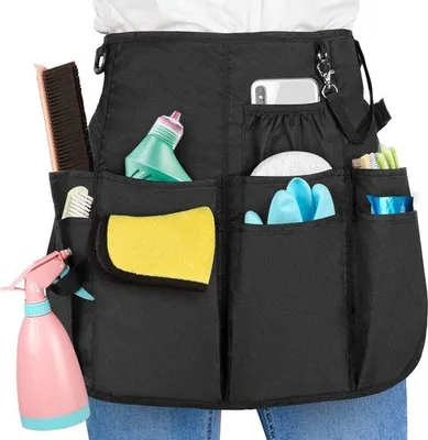 Produktbild von Famanu Reinigungsschürze wasserfest mit verstellbarem Riemen und 9 Taschen - Schwarz