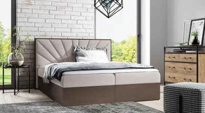 Produktbild von Kontinentales Bett 140x200 CHANTELLE 7 - dunkle Eiche / Beige + GRATIS Matratzenauflage
