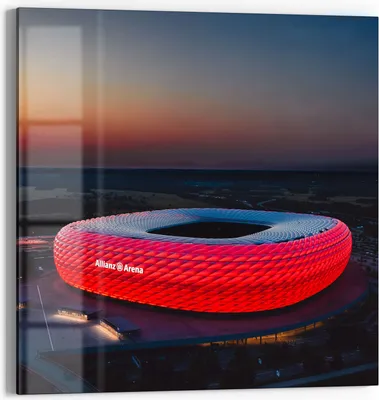 Produktbild von DEQORI Glasbild Echtglas 30x30 cm 'Allianz Arena, München' Wandbild Bild modern Deko