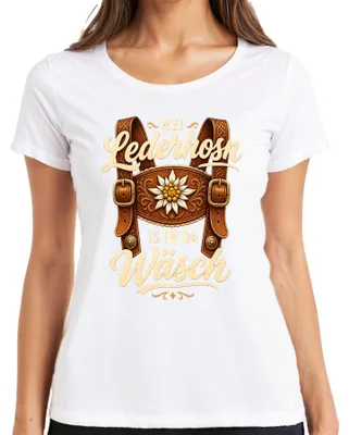 Productafbeelding van Mei Lederhosn wasbordmotief lederen broek, traditionele kleding voor dames, dirndl, T-shirt, wit, maat L