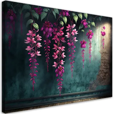 Produktbild von Leinwandbild Hängende Blumen auf Betonhintergrund 100x70 Feeby Blau bild für die wand bereit zum aufhängen