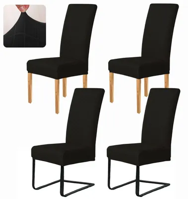 Immagine prodotto di Coprisedie per sala da pranzo, set da 4 pezzi, colore nero, tessuto elasticizzato in Spandex, sfoderabili, universali