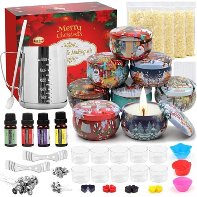 Produktbild von Kerzenherstellung Set mit Sojawachs, Bienenwachs, ätherischem Öl, Gläsern und Dosen