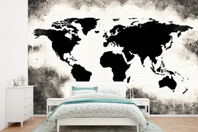Produktbild von MuchoWow® Fototapete für Wohnzimmer oder Schlafzimmer Wandtapete Vinyl Motivtapete Weltkarte - Schwarz - Weiß - Holz - 600x400 cm - Vinyltapeten