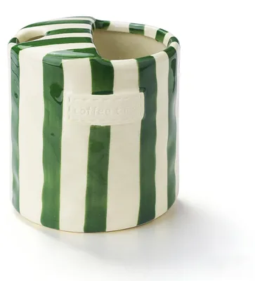 Porzellan-Kaffeetasse mit Trinkloch, 300 ml, grün-weiß gestreift