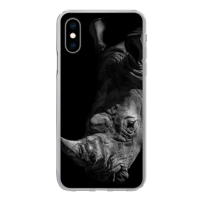 Produktbild von MuchoWow® Handyhülle Schutzhülle Hülle für iPhone X Nahaufnahme eines Nashorns auf schwarzem Hintergrund Silikon Softcase Handy Hülle - Handyhülle