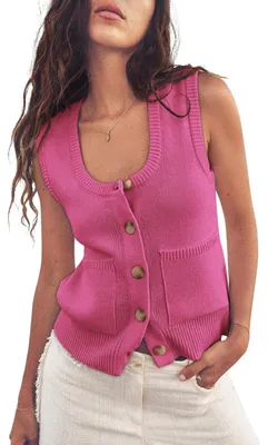 Produktbild von Damen Ärmellose Strickjacke mit Knopfverschluss