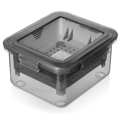 Produktbild von Tofu-Press & Abtropfbehälter, Tofu-Wasserfilter, Tropfschale und Presswerkzeug aus PP, Graues 16x14x8,5 cm, Schnelle Zubereitung in 15–30 Min.