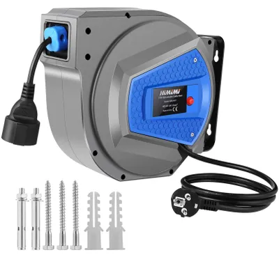 Produktbild von Himimi Automatik Kabeltrommel 15m + 1m 1500W 3000W Kabelaufroller Automatisch Stromtrommel Schlauchaufroller, Verlängerungskabel außen Wandmontage, Überlastschutz, Wand Deckenmontage, 180° drehbar –