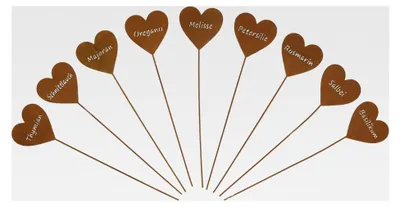 Produktbild von Kräuterstecker Herzen 9er Set Metall Pflanzstecker Rost-Optik