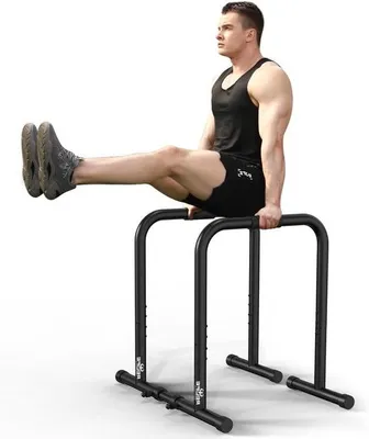 Obrázek produktu pro Stanoviště pro kliky na bradlech - Parallety pro kliky - Zařízení pro posilování doma - 3 úrovně nastavení - Nosnost až 180 kg - Černá barva