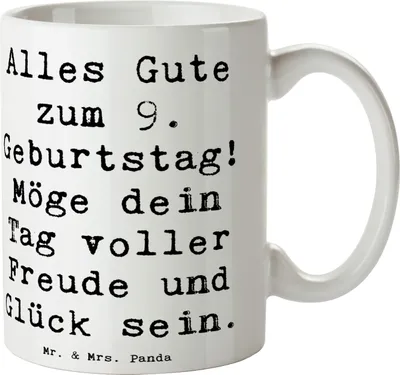 Produktbild von Mr. & Mrs. Panda Becher Spruch 9. Geburtstag Freude - Weiß - Geschenk, Pott, Glückwunsch, Geburtstagsgeschenk, Kaffeetasse, besonderer Tag, Tasse mit, Geburtstagsparty