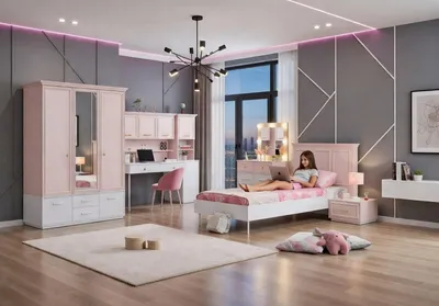 Immagine prodotto di Set di mobili rosa per bambine, completo di armadio e scrivania