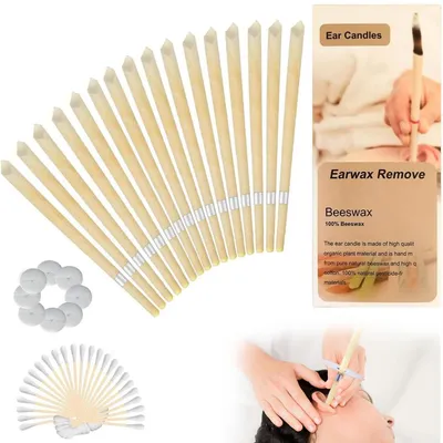 Produktbild von Natürliche Ohrkerzen Bienenwachs Kerzen Kegel, Duft Organisches Pflanzenmaterial Hohle Kegel Kerzen 16 Stück