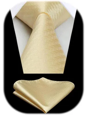 Produktbild von Krawatten & Einstecktuch Set Herren Klassisch Plaid Hahnentritt Business Hochzeit Beige