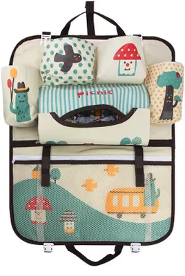 Immagine prodotto di Organizer per auto per bambini Oxford Utility, impermeabile, 6 tasche, motivo con animali, protezione per seggiolino auto, coprisedile per seggiolino auto