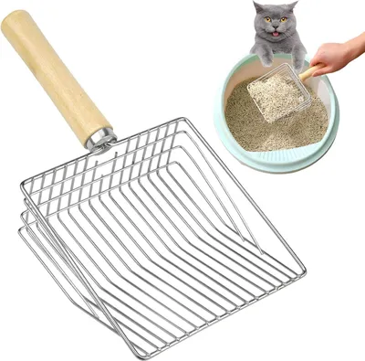 Produktbild von Metallene Katzenschaufel mit Holzgriff für effiziente Reinigung der Katzentoilette