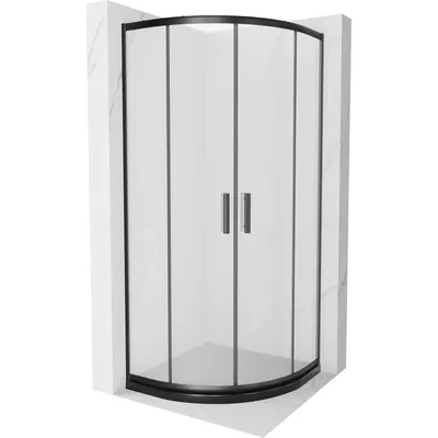 Obrázek produktu pro Mexen Rio půlkruhový sprchový kout 80 x 80 cm, Vzor jinovatky, Černá + sprchová vanička Flat, Černá - 863-080-080-70-30-4170B