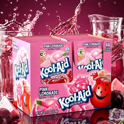 Produktbild von Kool-Aid Pink Lemonade Getränkepulver Ungesüßt Multipack 48 x 6,5g + Heartforcards Versandschutz