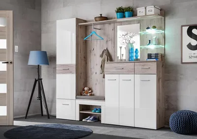 Image de Ensemble moderne de meubles d'entrée Armoire design Étagère à chaussures En bois Aménagement
