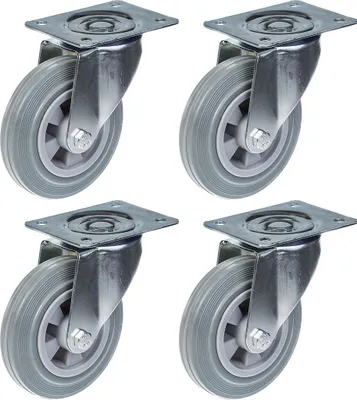 Produktbild von 160mm 6" Rolle grau gummibereift drehbar stark 540kg Kapazität, 4er Set