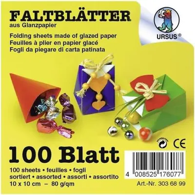 Produktbild von Faltblätter Glanzpapier 10x10cm VE=100 Blatt 10 Farben sortiert
