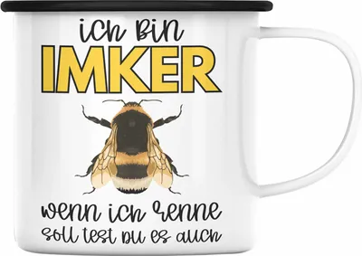 Produktbild von Trendation - Imker Geschenk Emaille Tasse Bienenzucht Emaille Emaille Tasse Geschenkideen Bienenzüchter Bienen Zuebhör Geschenke Wenn Ich Renne Solltest Du Es Auch (Schwarz)