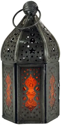 Produktbild von Orientalische Metall/Glas Laterne in Marrokanischem Design, Windlicht, Mehrfarbig, Glas,Metall,Eisen, Farbe: Orange, 14*6*6 cm