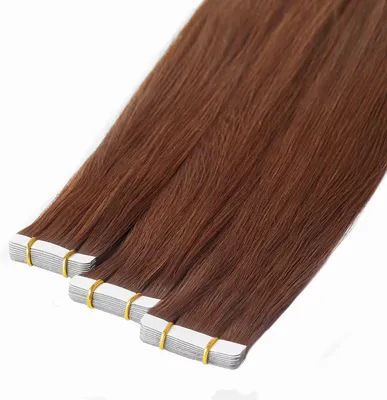 Produktbild von hair2heart Premium Tape Extensions Echthaar glatt - 10 Tapes 2.5g 40cm 6/34 dunkelblond gold rot