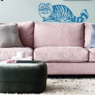 Produktbild von Wandtattoo - Wandaufkleber - Wandtattoo "Perserkatze" - 90cm x 35cm hellblau - Dekoration Küche Wohnzimmer Wand