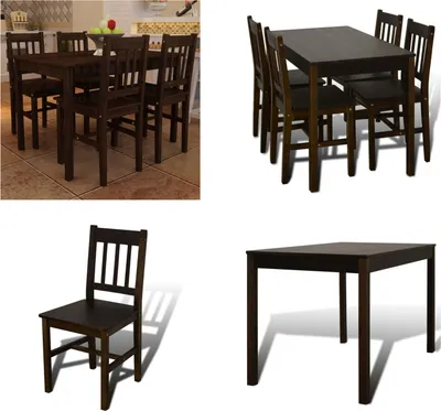 Immagine prodotto di Tavolo da pranzo Tavolo in legno con 4 sedie in legno Set da sala da pranzo marrone - Mobili da sala da pranzo - Mobili da sala da pranzo - Sedie da sala da pranzo - Sedia