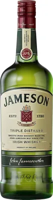 A bottle of Jameson Irish Whiskey.