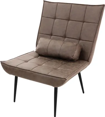 Obrázok produktu pre ML-Design Lounge Chair Brown Moderné čalúnené kreslo s bedrovým vankúšom do obývačky, retro dizajnové kreslo s kovovými nohami, kreslo s akcentom z umelej kože PU