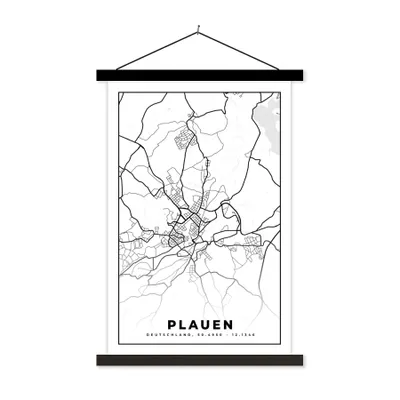 Produktbild von MuchoWow® Textilposter Plauen - Karte - Stadtplan 120x180 cm mit schwarzem Rahmen - Fotos