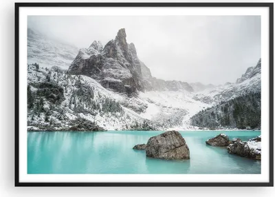 Produktbild von Gerahmtes Poster - Schwarzer Rahmen - Berge See Schnee - 100x70 cm - Wand Bild - Wanddeko - Wandbilder - Kunstposter - Wandposter - Bilderrahmen - Bilder - Kunstdruck - P2BAA100x70-4377