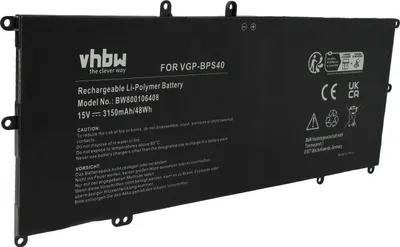 Produktbild von vhbw Akku Ersatz für Sony VGP-BPS40 für Notebook (3150 mAh, 15 V, Li-Polymer) - Infochip