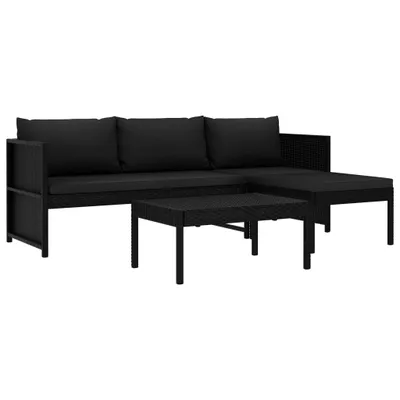 Produktbild von PUEAZU 3-tlg. Garten-Lounge-Set mit Auflagen Poly Rattan Schwarz - Gartenmöbelgarnituren &47174