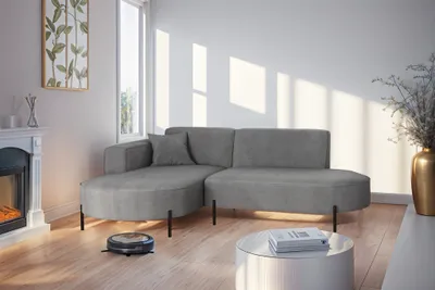 Produktbild von Ecksofa Designersofa VALENCIA XS in Stoff Noel Grau Ottomane Links