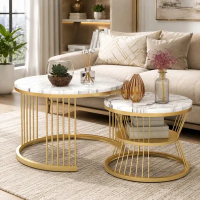 Produktbild von INONEFT Couchtisch Rund 2er Set, Modern Wohnzimmertisch mit OffenerStauraum, Beistelltisch für Wohnzimmer Schlafzimmer, Weiß, KI-generiertes Bild