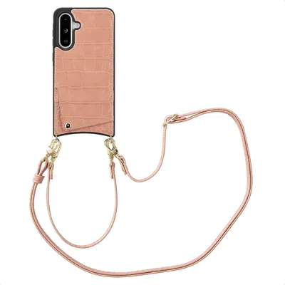 Zdjęcie produktu dla Etui na telefon Selencia Nova Croco ze sznurkiem i uchwytem na kartę do Samsung Galaxy A36 / A56 - Old Pink