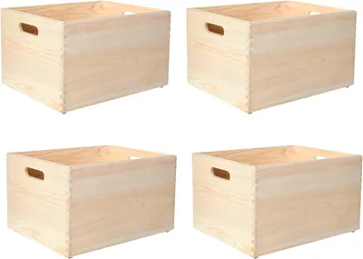 Zdjęcie produktu dla Creative Deco 4x XXL Duża Drewniana Skrzynia do przechowywania z uchwytami| 39x29x23 cm (+/- 1cm) |Naturalna |na dokumenty, zabawki i narzędzia |4 szt