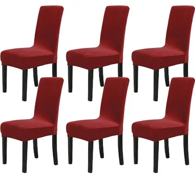 Immagine prodotto di Copri sedili per sedie 6 pezzi - Sedie da pranzo - Universali - Schienale alto - Elasticizzati - In velluto - Lavabili - Copri sedie per sala da pranzo