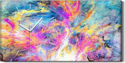 Produktbild von Wanduhr Bürouhr Leinwand Bild Geräuschlos 60x30 Malerei abstrakte bunte Fraktal - weiße Hände