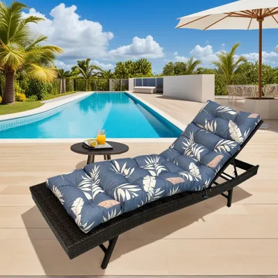 Produktbild von (Graue Blätter) Auflage für Liegestuhl 180x50x10cm, Gartenliegen Kissen Wasserdicht, Outdoor Liegenauflage mit Befestigungsbändern, Deckchair Polster, Auflagen für Sonnenliegen